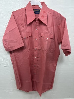 New Men’s Panhandle Slim Pink Short Sleeve Pearl Snap 16 X 35 Large M-94