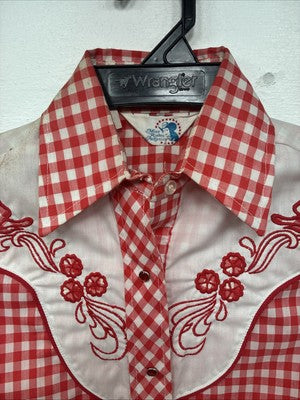New Women’s Miss Rodeo Red Checker Long Sleeve Pearl Snap Small KK-27