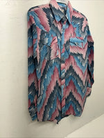 New Men’s Pink Blue ELY Cattleman Long Sleeve Pearl Snap Shirt. 15.5x34 M P-65