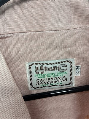 New Men’s H Bar C Pink Simple Long Sleeve Pearl Snap 15.5 Medium M-22
