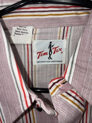 New Men’s Tem Tex Pink Stripe Long Sleeve Pearl Snap 15.5 X 33 Medium AA-91