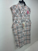 New Women’s Cumberland Gray Pink Plaid Short Sleeve Pearl Snap 2XL GG-62