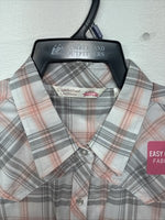 New Women’s Cumberland Gray Pink Plaid Short Sleeve Pearl Snap 2XL GG-62
