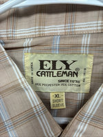New Men’s ELY Cattleman Tan Plaid Short Sleeve Pearl Snap XL R-39