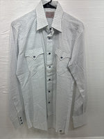 New Men’s H Bar C White Blue Plaid Long Sleeve Pearl Snap Larg M-37
