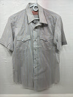 New Men’s H Bar C White Stripe Short Sleeve Pearl Snap 16 Large V-26