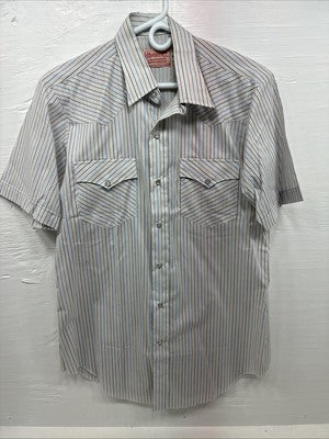 New Men’s H Bar C White Stripe Short Sleeve Pearl Snap 16 Large V-26