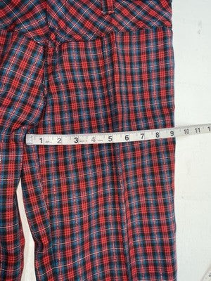 New Vintage Blue And Red Plaid Polyester Pants #5423719 3A-125