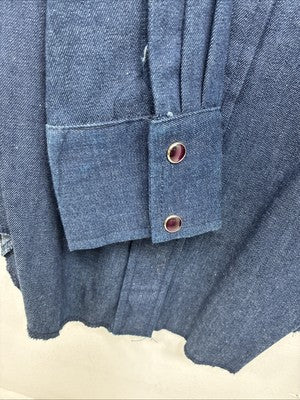 New Women’s H Bar C Blue Jean Long Sleeve Pearl Snap 34 TT-8