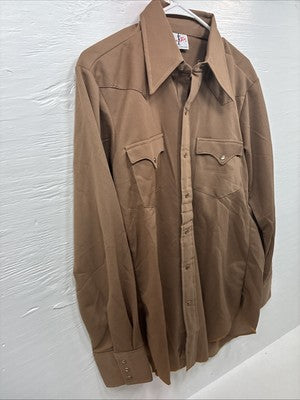 New Men’s Tem Tex Brown Simple Long Sleeve Pearl Snap 15.5 Medium M-40