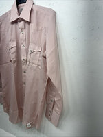 New Men’s Pink HBarC Ranchwear Pearl Snap Long Sleeve Shirt. 16x34 Large P-25