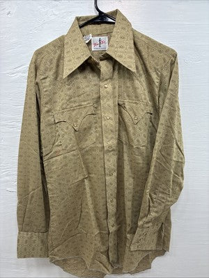 New Men’s Tem Tex Green Design Long Sleeve Pearl Snap 15 X 33 Medium Q-110