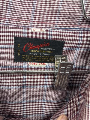 New Men’s Champion Western Burgundy Plaid Long Sleeve Pearl Snap XL M-100