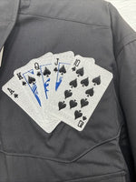 New Men’s White Horse Black Card Design Long Sleeve Pearl Snap Large CC-29
