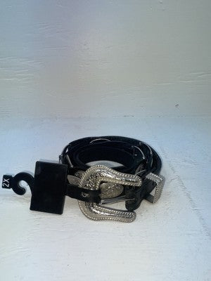 New Black Genuine Leather Silver Pendent XXL Belt #398402 NN-113