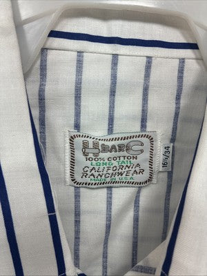 New Men’s H Bar C White Blue Stripe Long Sleeve Pearl Snap 16.5 X 34 Large V-108