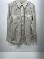 New Men’s Tan Stripped ELY Cattleman Pearl Snap Long Sleeve Shirt 16.5x34 L P-29