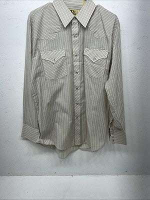 New Men’s Tan Stripped ELY Cattleman Pearl Snap Long Sleeve Shirt 16.5x34 L P-29