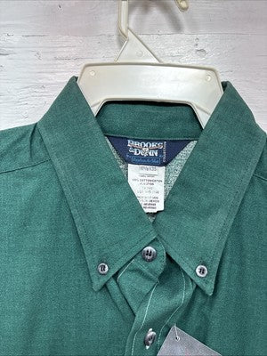 New Men’s Brooks & Dunn Tan Green Western Long Sleeve Button Up 17.5 XL T-8