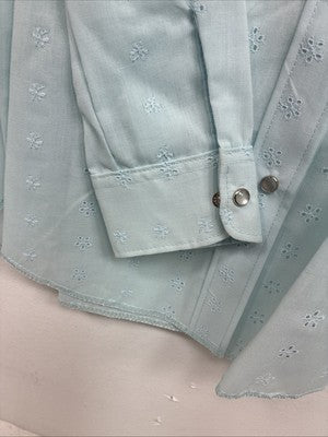 New Women’s Miss Rodeo Blue Ruffled Long Sleeve Pearl Snap Small KK-21