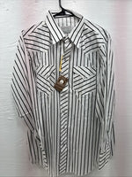 New Men’s H Bar C Black White Stripe Long Sleeve Pearl Snap 16.5 X 34 Large R-28