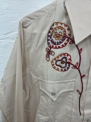 New Men’s Champion Western Tan Embroidered Long Sleeve Pearl Snap 15 Medium K-90