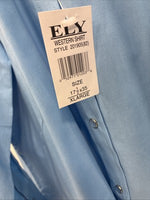 New Men’s ELY Cattleman Blue Simple Long Sleeve Pearl Snap 17.5 X 35 XL O-57