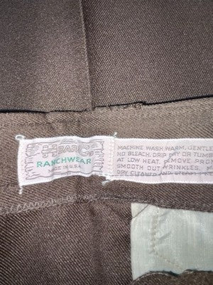 New Vintage Brown H Bar C Polyester Pants #477 3A-38
