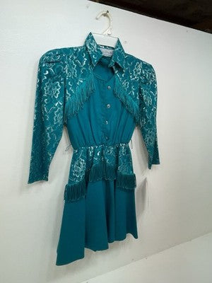 New Kids Blue Western With Fringe Western Attitude Long Sleeve Dress M 3B-118