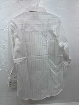 New Men’s ELY Cattleman White Stripe Long Sleeve Pearl Snap 16 X 34 Large M-24