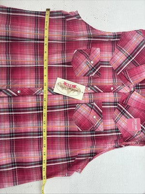 New Women’s Cumberland Pink Plaid Short Sleeve Pearl Snap 2XL GG-13