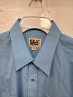 New Men’s ELY Cattleman Blue Simple Long Sleeve Pearl Snap 17.5 X 35 XL O-57
