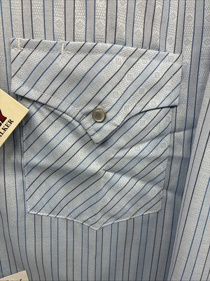 New Men’s ELY Cattleman Blue Stripe Design Long Sleeve Pearl Snap 15 Medium X-99