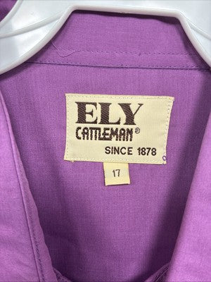 New Men’s ELY Cattleman Purple Simple Short Sleeve Pearl Snap 17 XL M-76