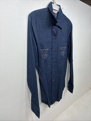 New Women’s H Bar C Blue Jean Long Sleeve Pearl Snap 34 TT-8