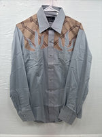 New Men’s Champion Western Gray Sensing Long Sleeve Pearl Snap 16 Large X-1
