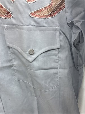 New Men’s Champion Western Gray Sensing Long Sleeve Pearl Snap 16 Large X-1