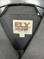 New Men’s ELY Cattleman Black Simple Short Sleeve Pearl Snap 17 XL Q-24