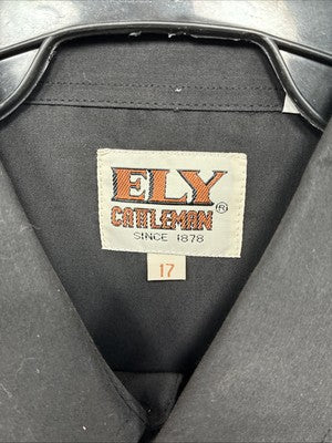 New Men’s ELY Cattleman Black Simple Short Sleeve Pearl Snap 17 XL Q-24