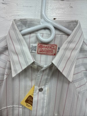 New Men’s H Bar C White Stripe Long Sleeve Pearl Snap 16 X 34 Large Q-61