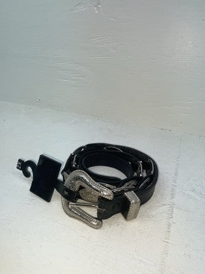 New Black Genuine Leather Silver Pendent XXL Belt #398402 NN-114