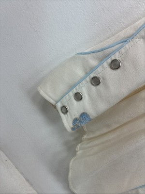 New Women’s California RanchWear White Blue Long Sleeve Pearl Snap Medium YY-95