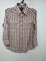 New Boys White Horse Red Stripe Long Sleeve Pearl Snap Small DD-112