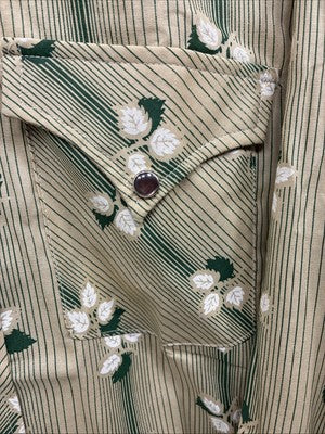 New Men’s ELY Plains Yellow Green Floral Long Sleeve Pearl Snap 15.5 Medium T-11