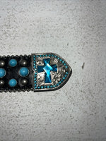 New Black Genuine Leather Blazin Roxx Blue Cross Bling M Belt #N3520401 Z-2