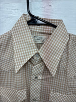 New Men’s Stockman Brown Checkered Long Sleeve Pearl Snap 15.5 Medium AA-66