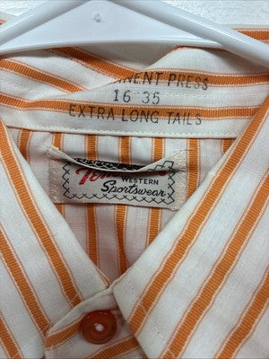 New Men’s Tem Tex Orange Stripe Long Sleeve Pearl Snap 16 X 35 Large AA-32