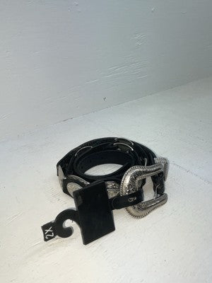 New Black Genuine Leather Silver Pendent XXL Belt #398402 NN-114