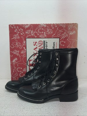 New Youth Black Lace Up Texas Brand Cowboy Boots. B 1350 5 D. 2-163