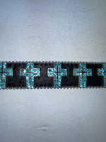 New Black Genuine Leather Blazin Roxx Blue Bling Cross XL Belt #N3520401 Z-78